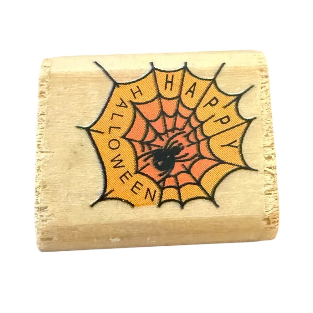 Noteworthy 1997 Spider & Spider Web Happy Halloween HA1247 Rubber Stamp